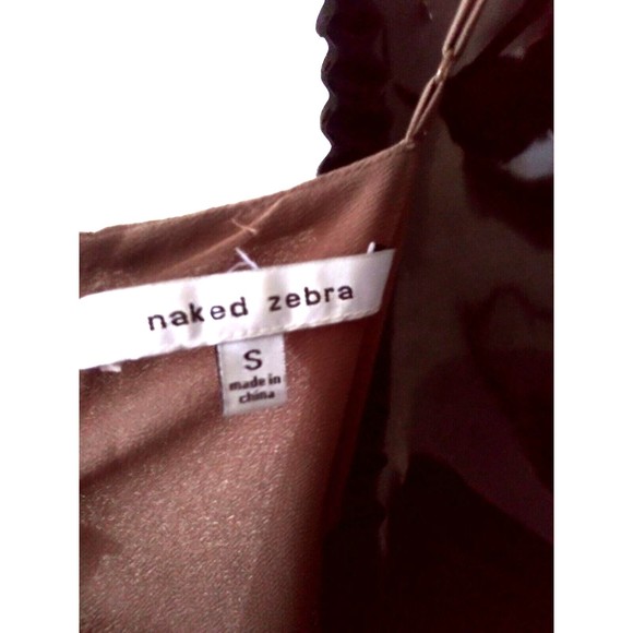 Naked Zebra Mini Dress Sz Small Chiffon Fit Flare Taupe Brown Cross Pattern - Picture 5 of 5